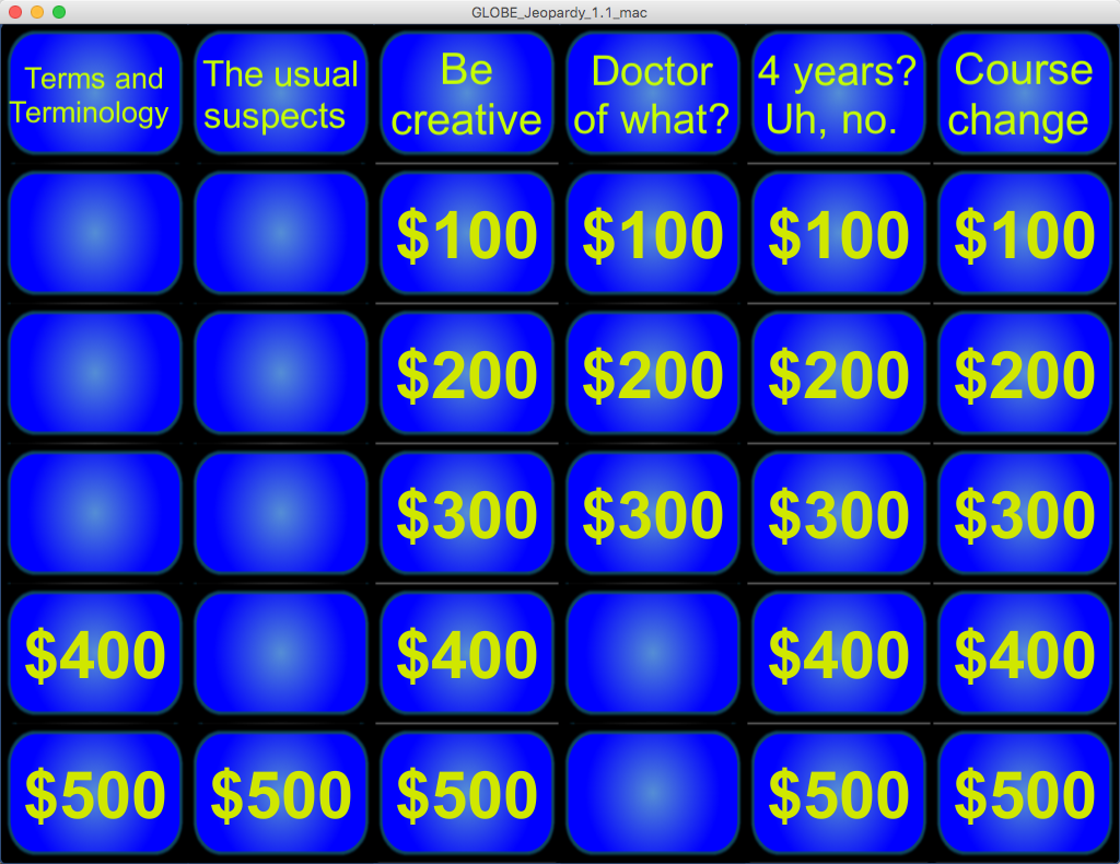 Jeopardy game board